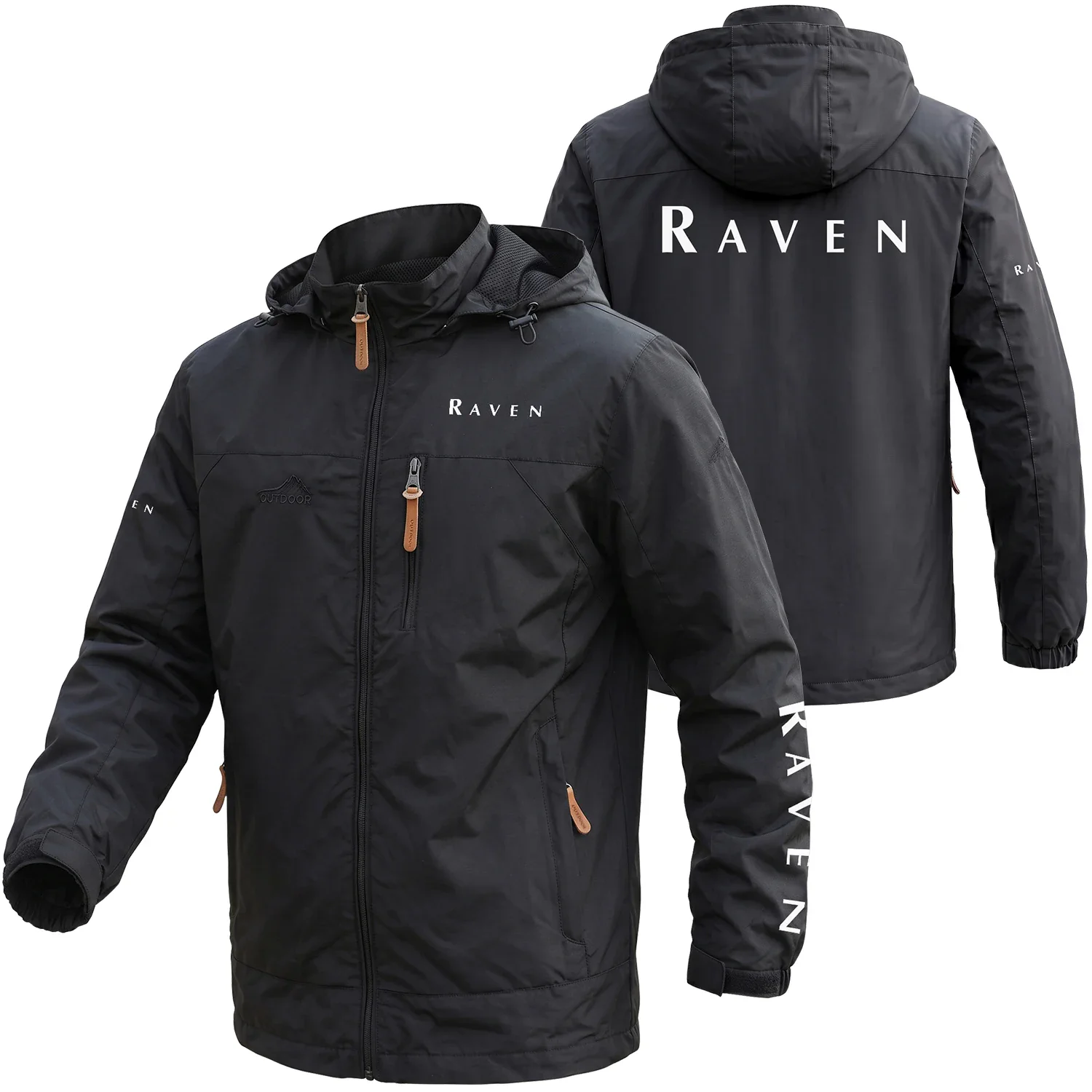 Raven Exclusive Logo Outdoor Softshell Jacket, OUFAWOJ59RIZ Detachable Hood Waterproof Windproof Raven Jacket
