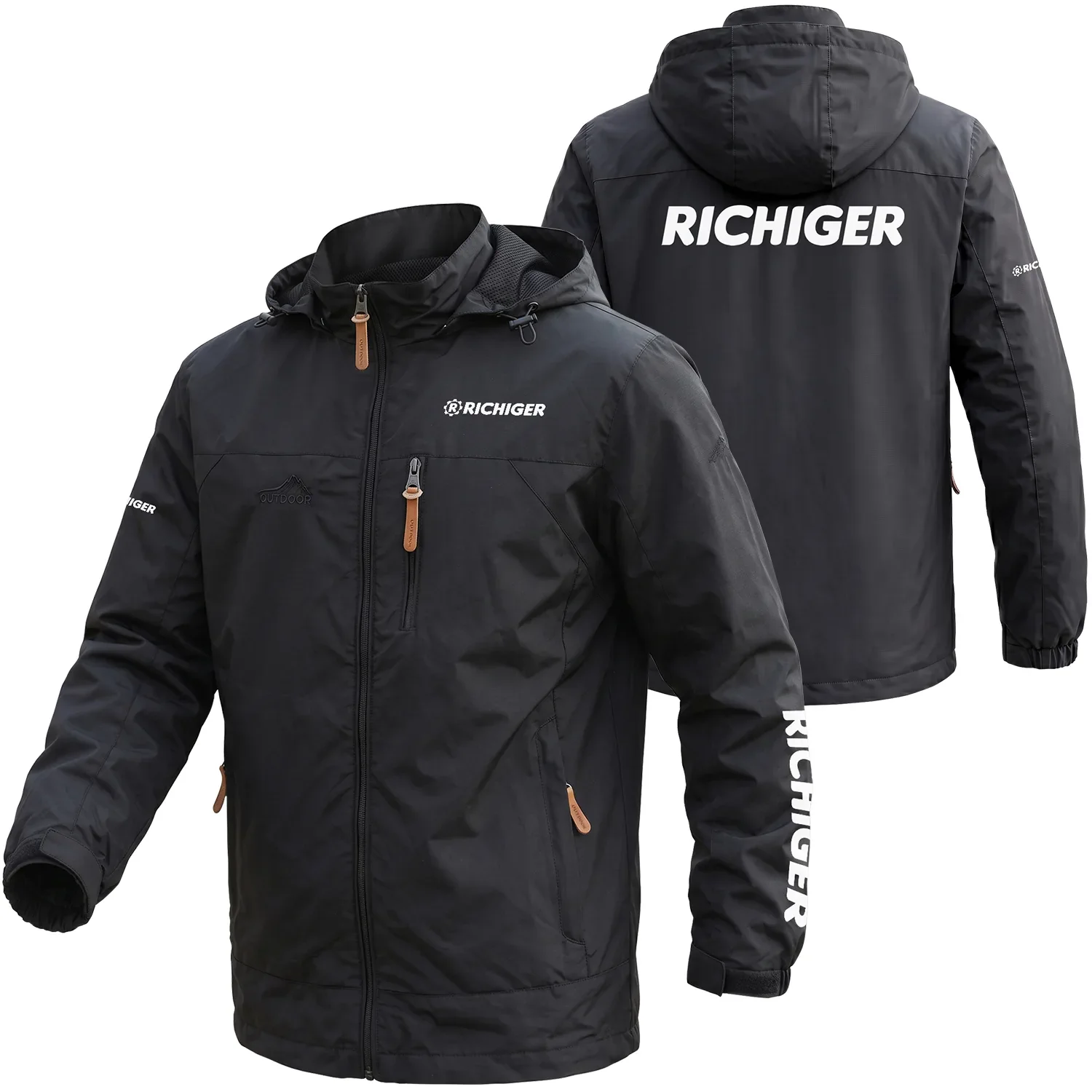Richiger Exclusive Logo Outdoor Softshell Jacket, OUFAWOJ59RCZ Detachable Hood Waterproof Windproof Richiger Jacket