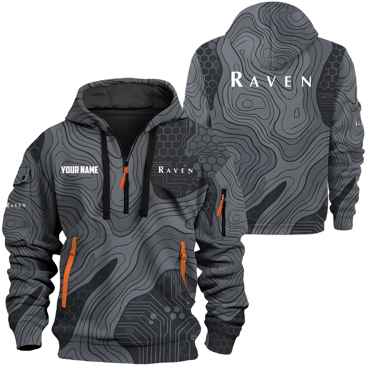 Raven Exclusive Logo Hoodie Half Zipper, HCAHFAHHZ15RIZ Raven Hoodie